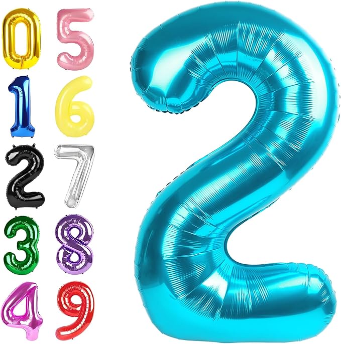 40 Inch Number 2 Balloon, Light Blue Balloons for Birthday Party Decoration, Foil Number 2 Ballon for 2, 12, 20, 22, 2026 Celebration, Graduation, Birthday, Baby Shower, Anniversary Decor