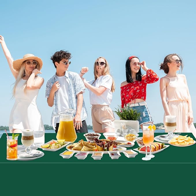 WNINK 2 Pack Dark Green Plastic Tablecloth Disposable Table Covers 54" x 108" Table Cloths for Bridal Shower Engagement Wedding Birthday Picnic Plastic Table Cloths for Parties