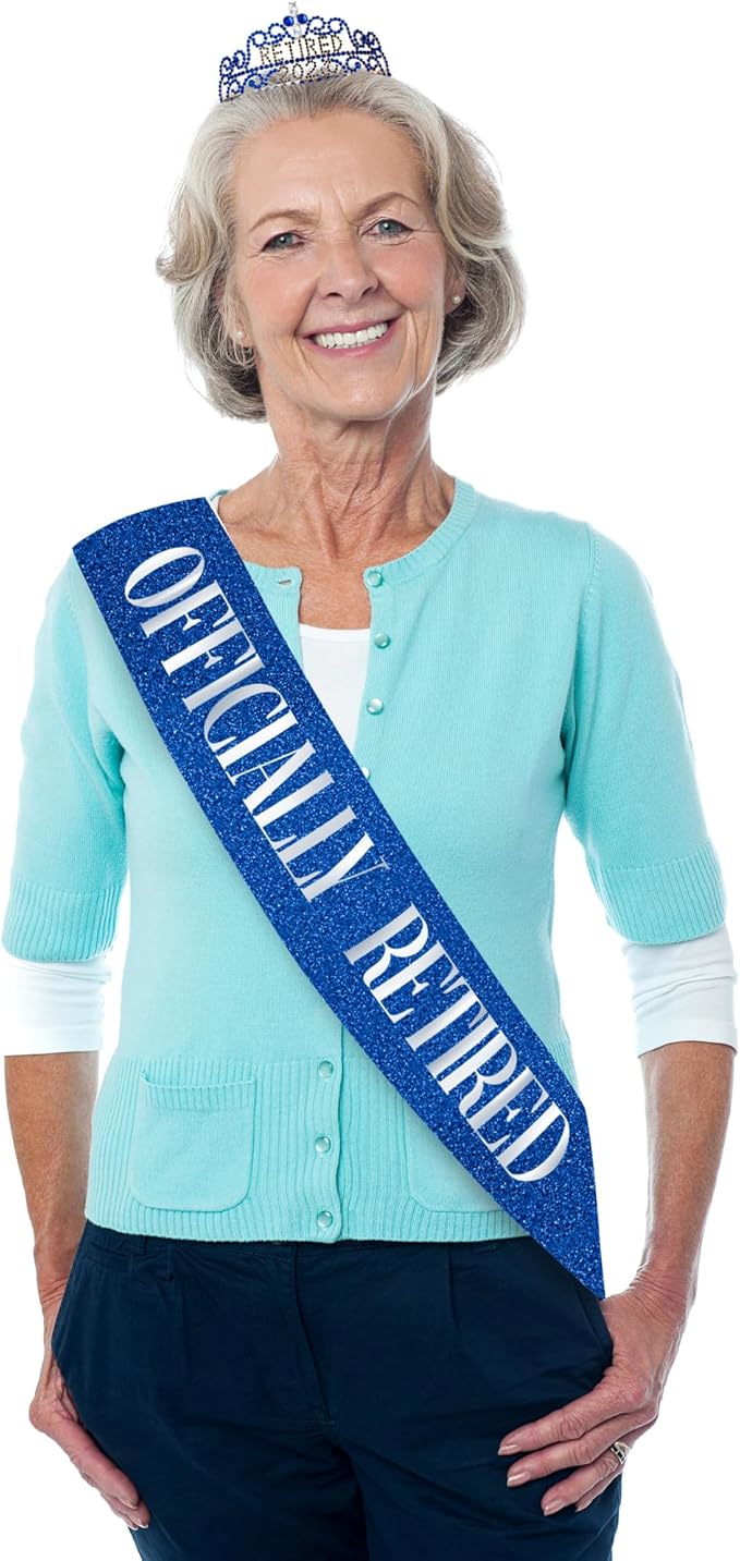 2026 Retirement Tiara & Sash - Officially Retired Sash & Crown for Parties, Events, Gifts, Favors, and Decorations (2026 Blue)