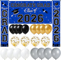 WOHOHOHO 23Pcs Graduation Decorations 2026 Set, Blue Porch Door Sign GRAD Banner, Class of 2026 Backdrop, 5 Colors Large Balloons, Hanging Party Supplies for High School College Indoor Outdoor Decor
