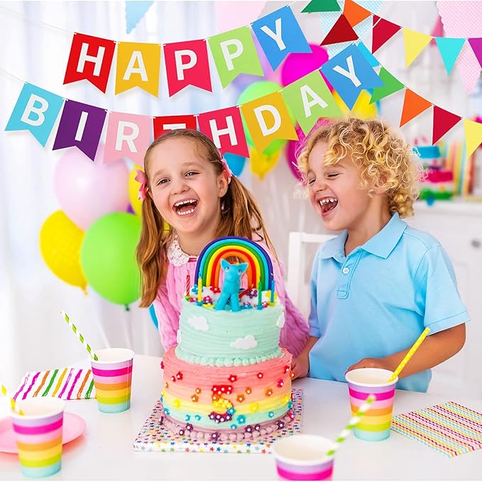 Irenare 4-Piece Happy Birthday Banner - Colorful Party Decor, Felt Garland Banner with Rainbow Colors