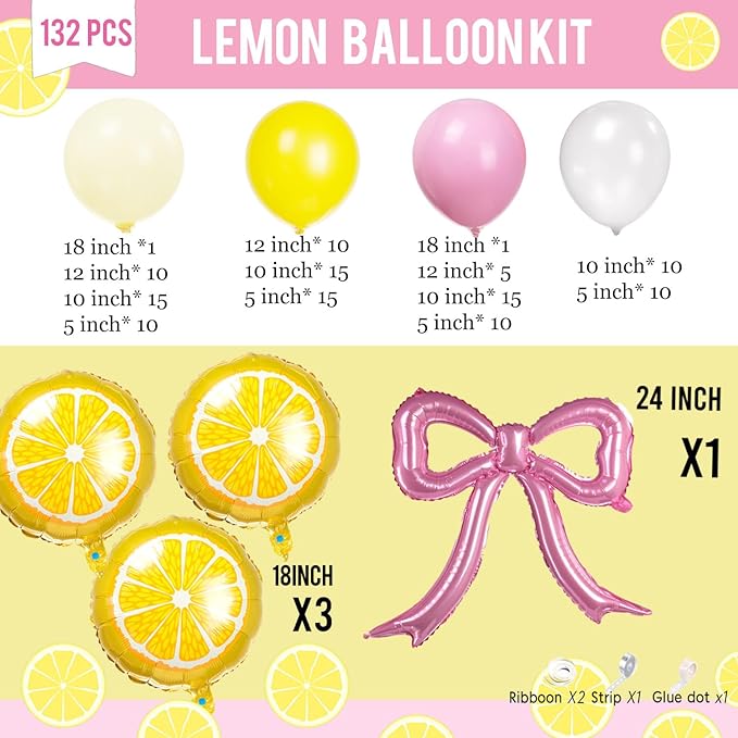 Yellow Pink Lemon Balloon Garland Arch kit with pastel Yellow Pearl White Balloons for Lemonade juicy one 1st Birthday Summer main squeeze Bridal Shower Girl Sweet Baby shower Decorations