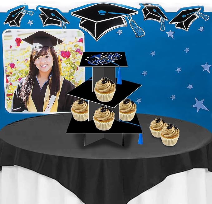 KALEFO Graduation Decorations 2026 Graduation Cap Cupcake Stand with Tassel Grad Party Favors Table Decor Grad Supplies (Blue)