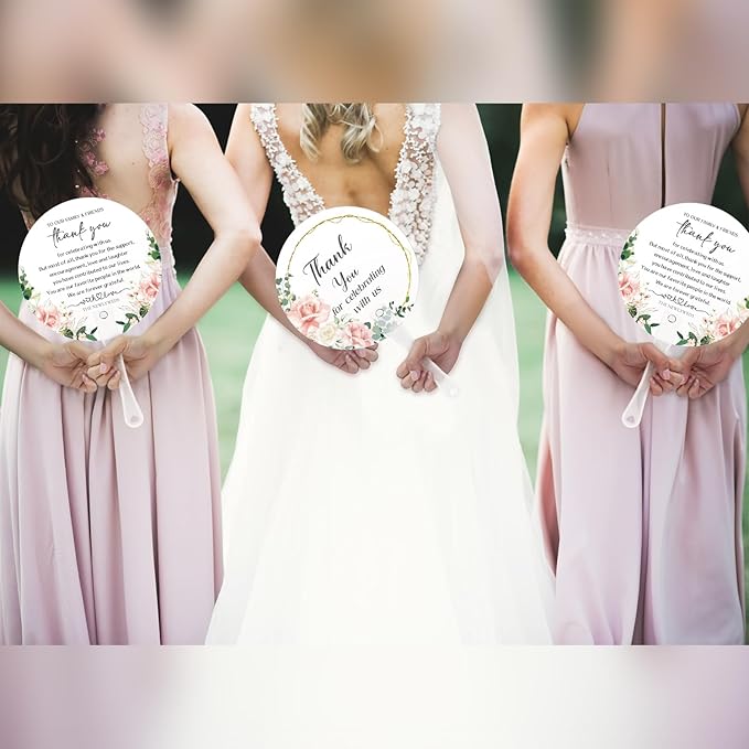 100 Pcs Wedding Hand Fans for Guests Bulk Decorative Plastic Handheld Wedding Favor Fans with Handle Thank You for Celebrating with Us for Ceremony Bridal Shower Party Decor(Flower)