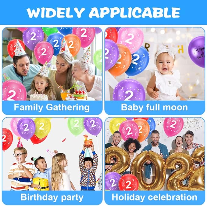 Ainiv 2nd Birthday Balloons 18PCS, 12inch Numbers Printed Latex Party Balloons, 2nd Anniversary Party Supplies Balloons, Numbers Balloons Decorations for Girls Boys 2 Year Old Birthday Party
