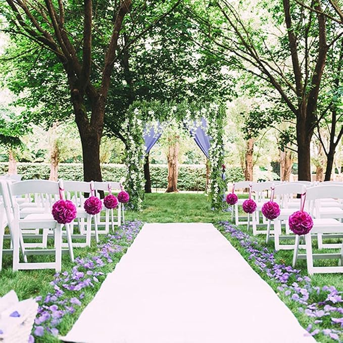 5pack Wisteria Garland Artificial Flower Garland Fake Wisteria Vines for Wedding Floral Decor-Total 36 Ft(White)