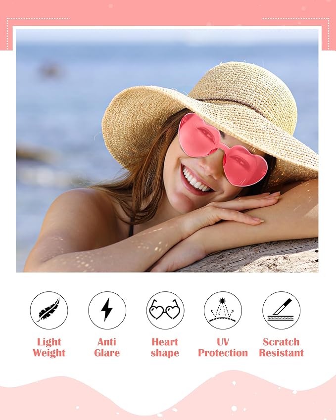 Photect 12 Pair Heart Shaped Sunglasses Neon Color Transparent Heart Glasses for Women Party Favor