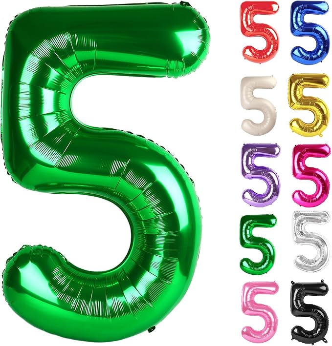 Green Number 5 Balloon 40 Inch, 5 Balloon Number, 5th Birthday Decorations, Green Party Supplies for Boys Girls