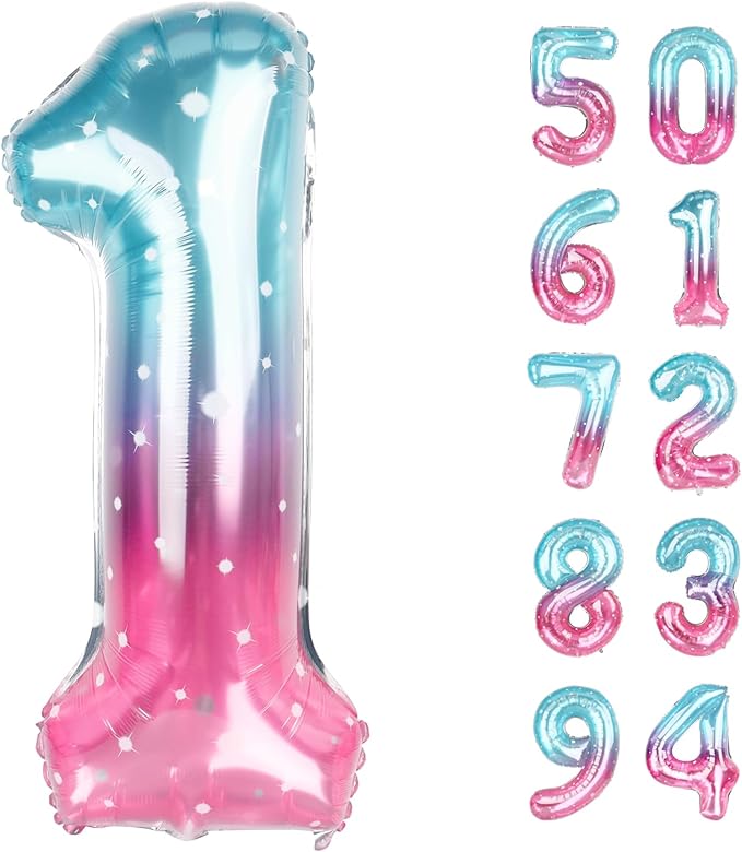 40 Inch Starry Sky 1 Balloon for First Birthday, 1st Number Balloons Birthday Decorations for Girl Kids Toddler Baby, One Giant Number 1 Balloon