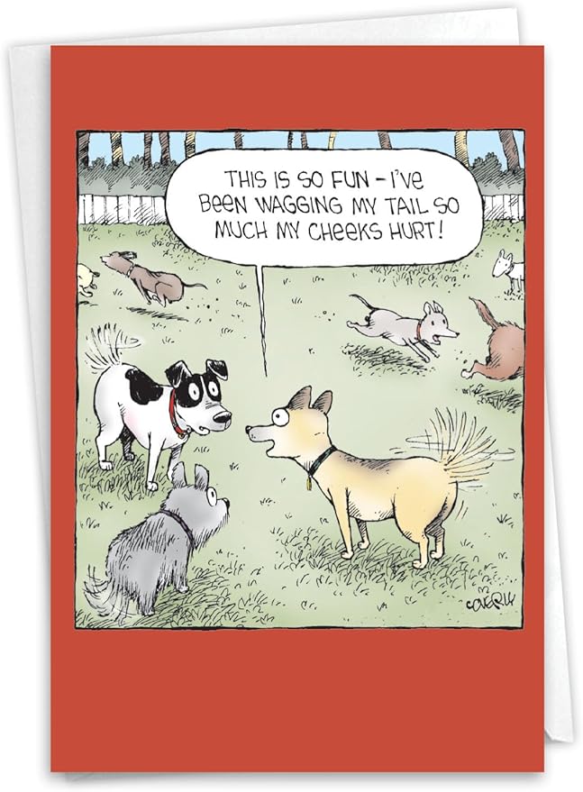 NobleWorks Funny Birthday Greeting Card with 5 x 7 Inch Envelope (1 Card) Bday Dog Wagging Tail C10649BDG