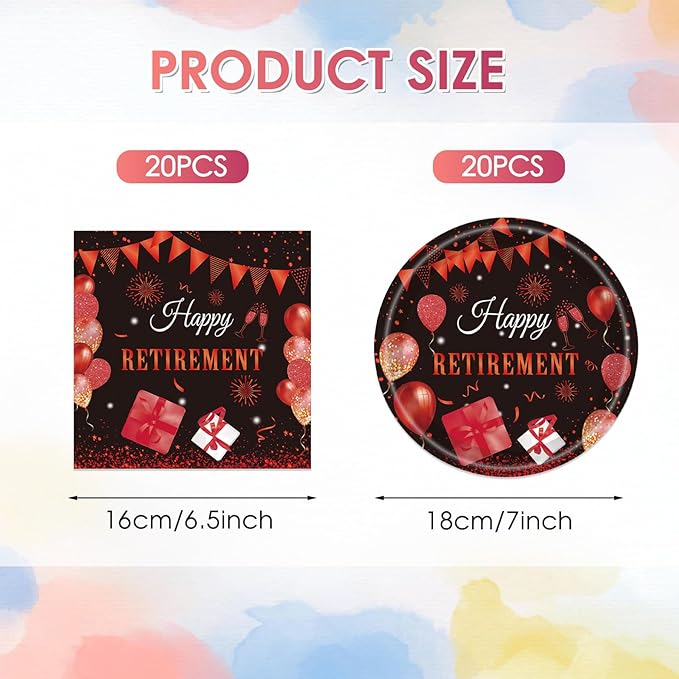 40PCS Retirement Party Decorations Women Red Retirement Paper Plates and Napkins Disposable Dinnerware Kit for Women Going Away,Serves 20