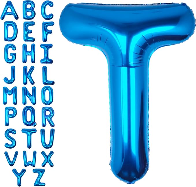 40Inch Blue Letter T Balloon Foil Helium Letter Balloons A-Z Giant Large Mylar Big Party Balloon for Birthday Party Decorations