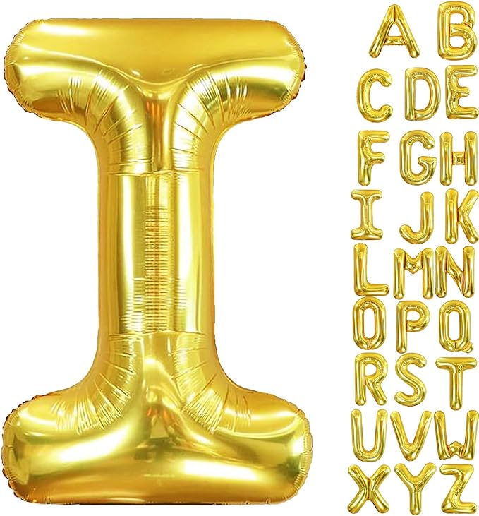 40 Inch Letter Foil Balloons Gold for Graduation, Birthday, Wedding Decorations Jumbo Photo Backdrops Big Alphabet I