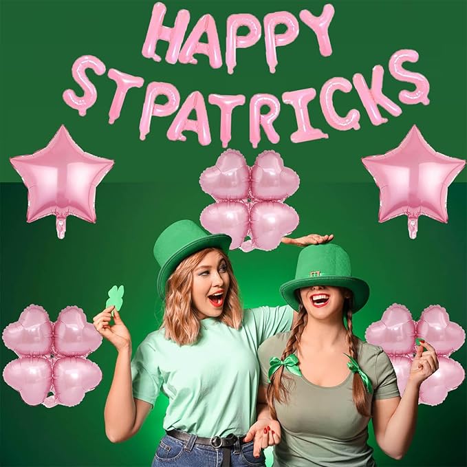 Pink Four Leaf Balloons Foil St. Patrick's Day Balloons Star Balloon for Spring Birthday Decorations Four-leaf Ballons St. Patrick's Day Decorations Party Supplies Arch Kits Party Balloon Sets 20pcs