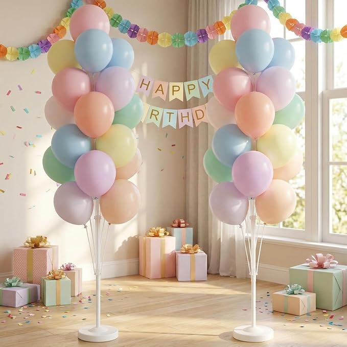 Pastel Balloon Column Kit Set of 2 With Macaron Latex Balloons Stand Included - Base,Pole,Balloon Tower Backdrop Decoration for Wedding,Baby Shower,Bridal,Graduation,Birthday,Easter Party,Bachelorette