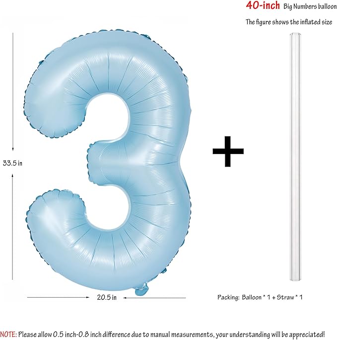 40 In Matte Blue Number Balloons Helium Foil Mylar Balloon Birthday Party banquet Decoration Digital 3