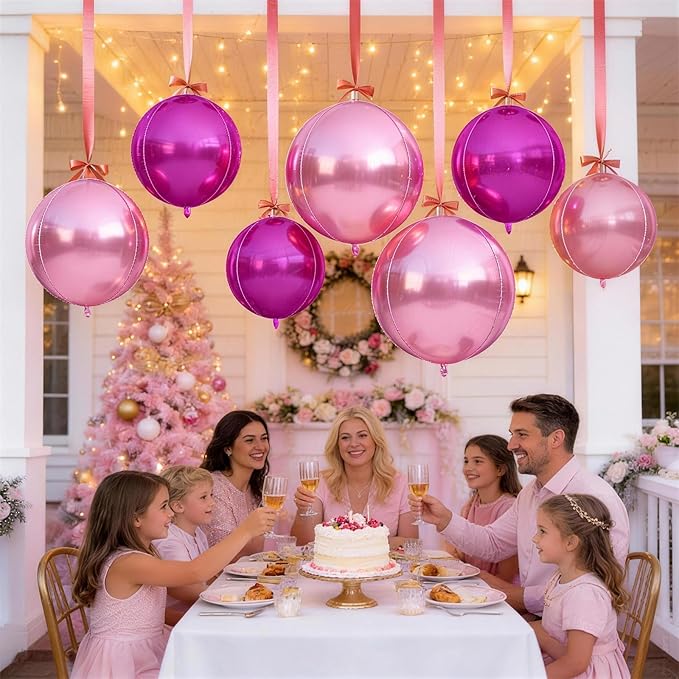 12Pcs Hot Pink and Pink Round Balloons Foil, 22" 18" 15" 10" 4D Round Ball Balloon, Big Hot Pink Metallic Balloons for Valentines Wedding Anniversary Bridal Shower Prom Birthday Decorations Supplies