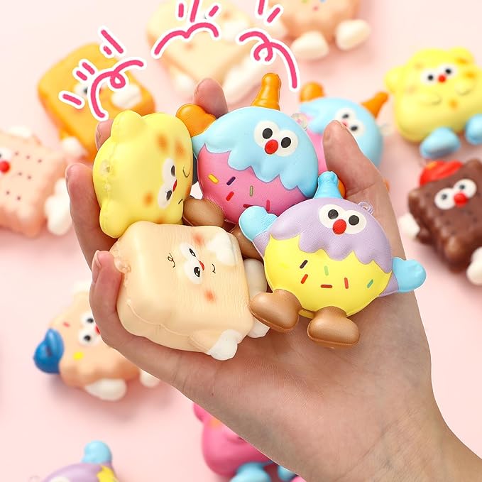 Winrayk Ice Cream Party Favors, 24 Pack Mochi Squishy Fidget Toys Bulk Kids Kawaii Stress Relief Squeeze Toys with Card and Individual Packaging Birthday Gifts Easter Basket Christmas Stocking Stuffer