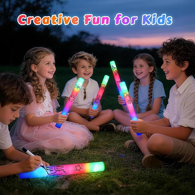 70PCS LED Foam Glow Sticks Bulk, Foam Light Up Sticks with 3 Colorful Flashing Modes, Glow in Dark Party Supplies, Party Light Sticks Pack for Wedding, Concert, New Year, Halloween, Christmas