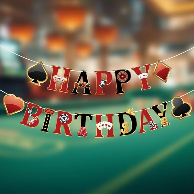 Casino Party Decorations Happy Birthday Banner Casino Party Banner Garland for Las Vegas Poker Night Birthday Party Decorations Casino Party Supplies