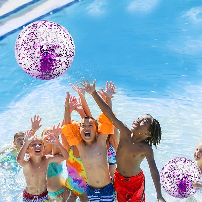 12 Pack Inflatable Beach Balls Bulk - 16" Glitter Beach Ball Pool Toys for Summer Beach Pool Party, Swimming Pool Game Water Beach Toys Kids Halloween Pool Party Favor Decorations Blow Up Beach Ball