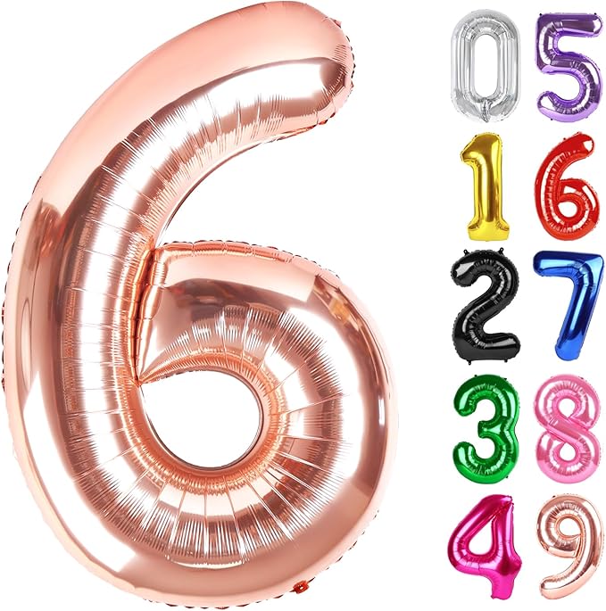 Rose Gold Number 6 Balloon 40 Inch, 6th Birthday Party Decorations for Children, Giant 6 Foil Balloon for Party Supplies