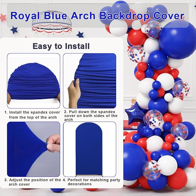 Wedding Arch Cover (7.2FT, 6.6FT, 6FT) Set of 3 Arch Backdrop Spandex Cover for Birthday Party Baby Shower Ceremony Banquet Decoration (Royal Blue, 7.2FT,6.6FT,6FT)