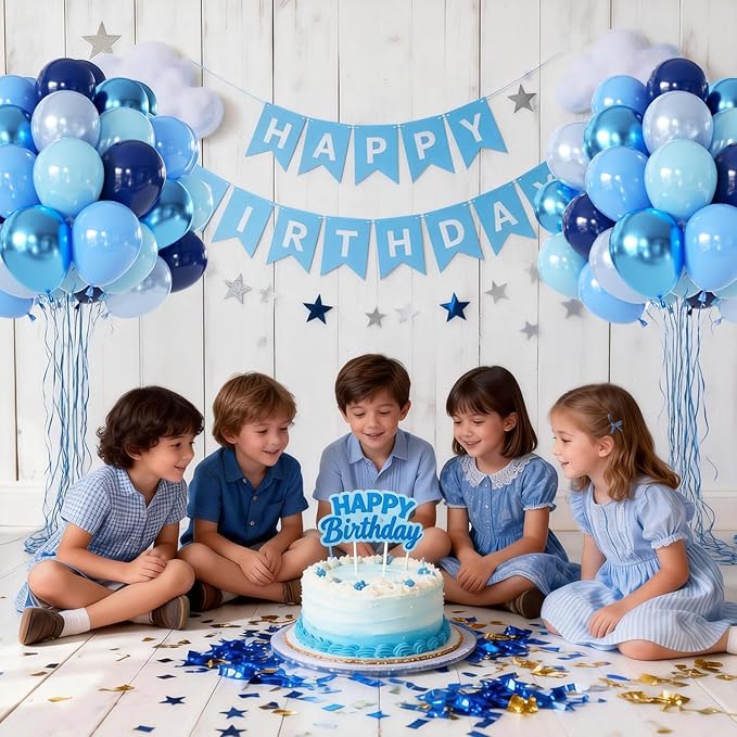 Blue Balloons, 60Pcs 12 Inch Metallic Blue Navy Pearl Light Chrome Blue Latex Balloons for Birthday Graduation Father's Day Wedding Party Decoration