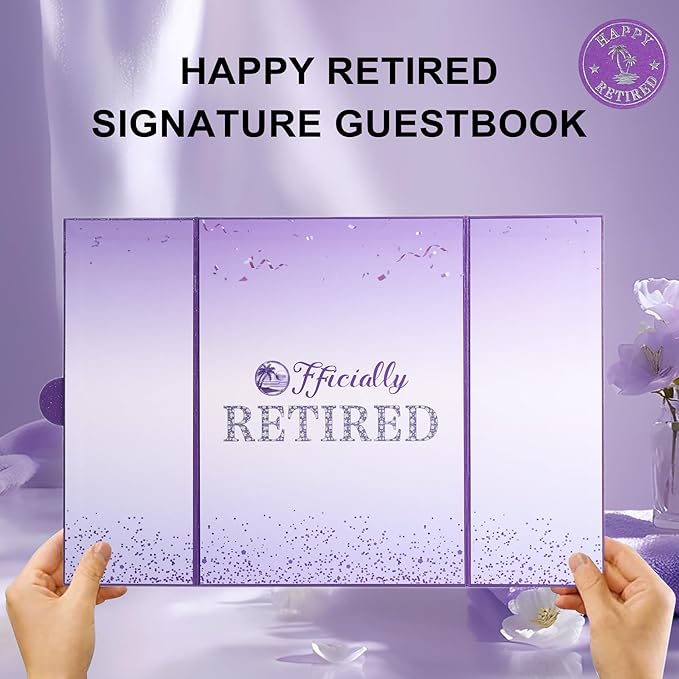Purple Retirement Party Decorations Large retirement Card for Signing Giant Guest Book Alternative Happy Retirement Card for Woman/Men