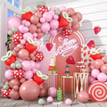 Red Pink Balloon Arch Kit, 120pcs Straw berry Balloon Garland Kit With Red Heart Latex Balloons Polka Dot Balloons For Straw Berry Theme Birthday Baby Shower Party Wedding Bachelorette Anniversary