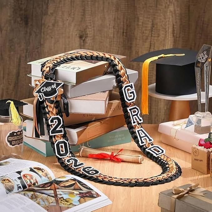 Hotop 2026 Graduation Leis Class of 2026 Grad Ribbon Money Lei Handmade Double Braided Necklace for Graduation Gifts Supplies
