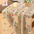 Socomi Champagne Embroidery Daisy Spring Easter Floral Wildflower Tulle Gauze CheeseclothTable Runners for Wedding Party Baby Shower Birthday Holiday Picnic Home Decor 1pc