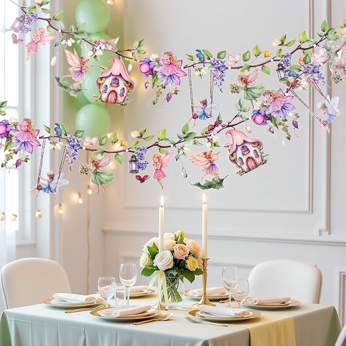 Fairy Party Decorations, Fairy Décor, Flower Banner for Fairy Birthday, Girls Baby Shower, First Birthday, Garden Party Celebration, Outdoor Indoor Fairy Tale Decorations