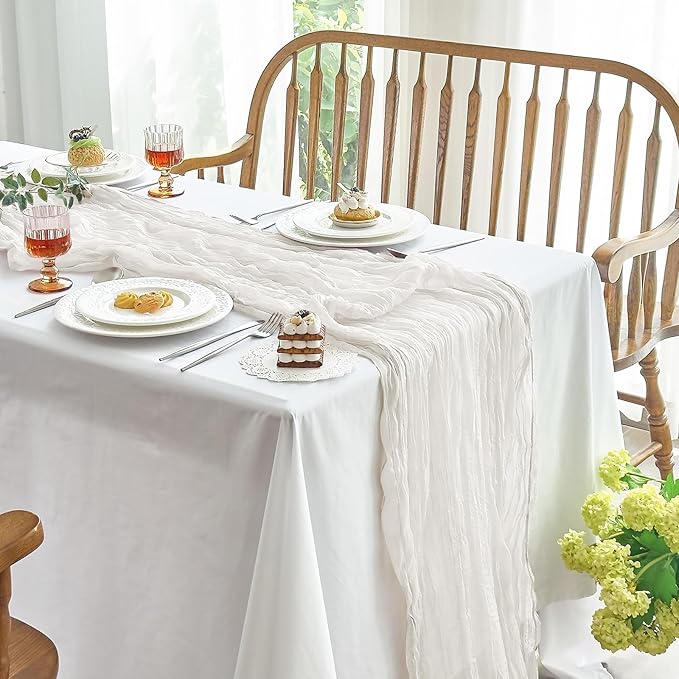 IVAPUPU 4 Pcs Cheesecloth Table Runner - 10ft Ivory White Easter Spring Boho Gauze Cheese Cloth Table Runners for Baby Shower Decoration Wedding Party Garden Farmhouse