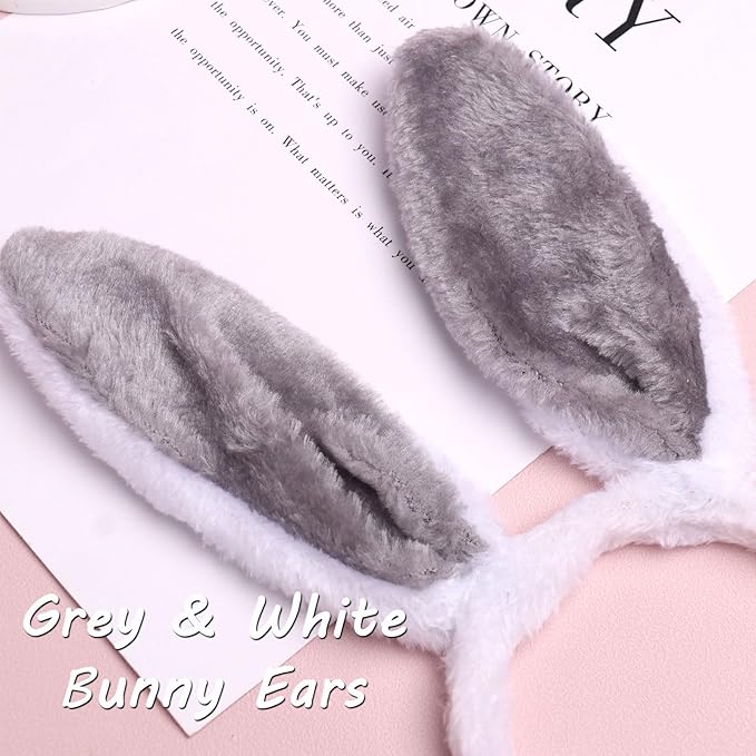 Bunny Headband Easter Hair Bands for Women Girls Kids, Grey Cute Plush Rabbit Ears Hair Accessories Non Slip Headbands Easter Day Party Decoration Supplies