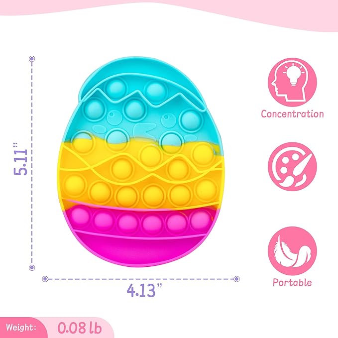 Easter Fidget Toys for Kids Girls Boys,Cute Eggs Push Bubble Sensory Toy Basket Stuffers Toddler Adult Stress Relief Silicone Autism Fidgets Birthday Gifts for Travel Cars Classroom Party Office