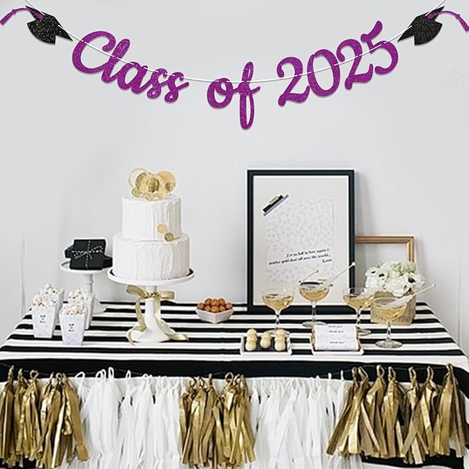 Class of 2025 Banner - 2025 Graduation Party Decorations, Congrats Class of 2025 Grad Decorations, Congratulations Decorations, 2025 Graduation Party Supplies (Purple)