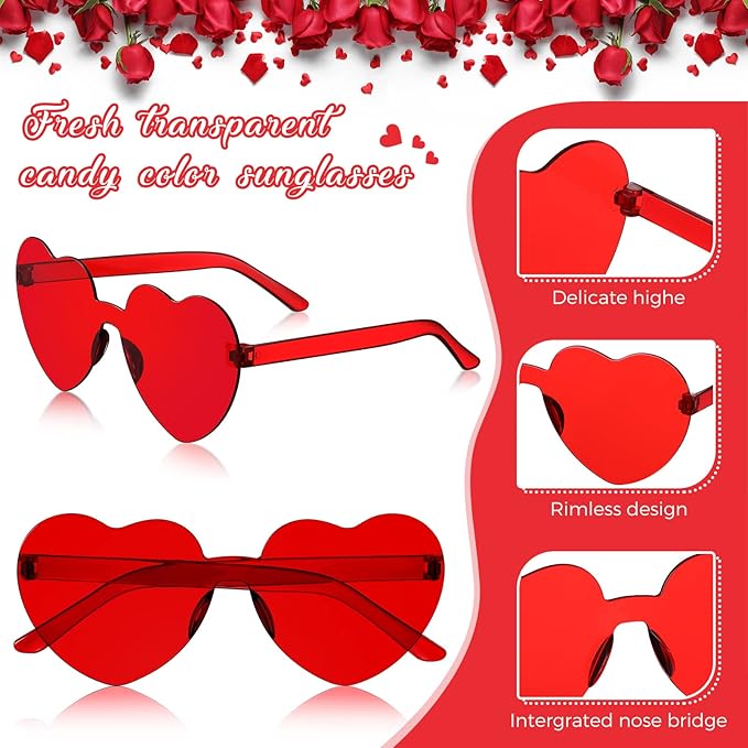 MTLEE 8 Pcs Valentines Day Heart Head Bopper Headband and Heart Sunglasses Bulk Valentines Photo Prop Galentines Party Favor