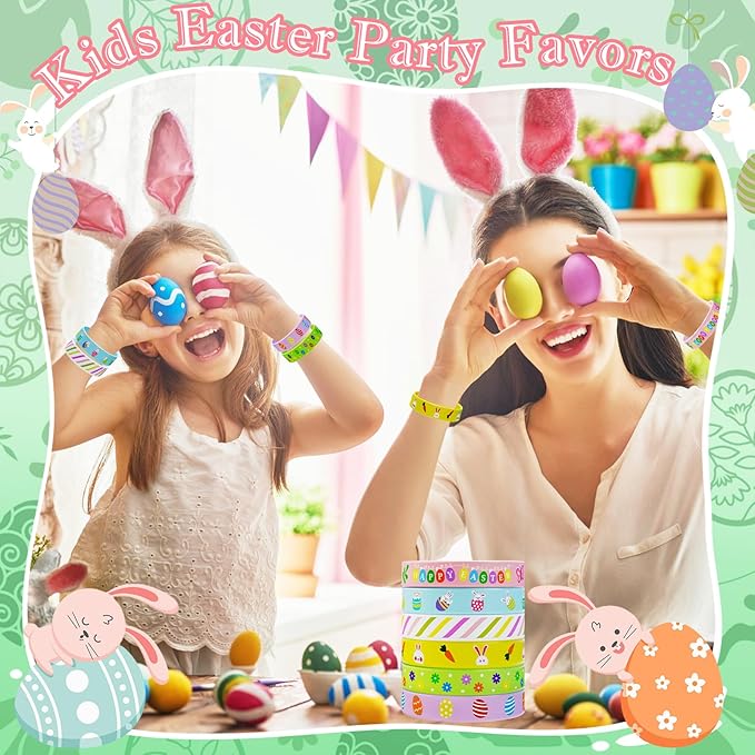 Easter Rubber Bracelets for Kids 30PCS Easter Basket Stuffers Egg Fillers Silicone Wristbands Bulk Easter Party Favors Supplies for Kids Goodie Bag Stuffers Student Gifts Classroom Prizes Accessories