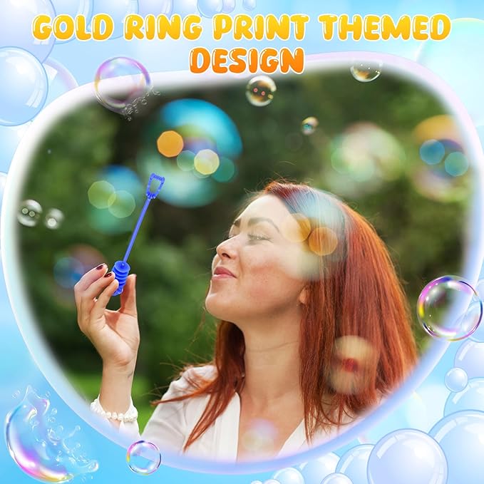 32 Pcs Blue with Gold Ring Print Bubble Wands Bubbles Party Favors for Adult Summer Activity Birthday Gifts Carnival Goody Bag Stuffers Wedding Supplies
