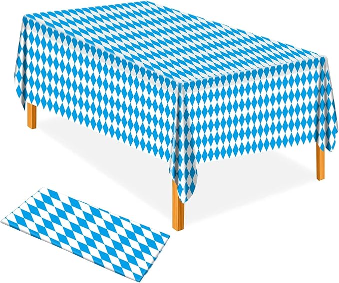 AhfuLife Oktoberfest Tablecloth, 4 PCS Oktoberfest Tablecover 54" x 108" Bavarian Blue White Diamond Checks Disposable Tablecloth for Oktoberfest Party Picnic Tablecloth Autumn Decorations