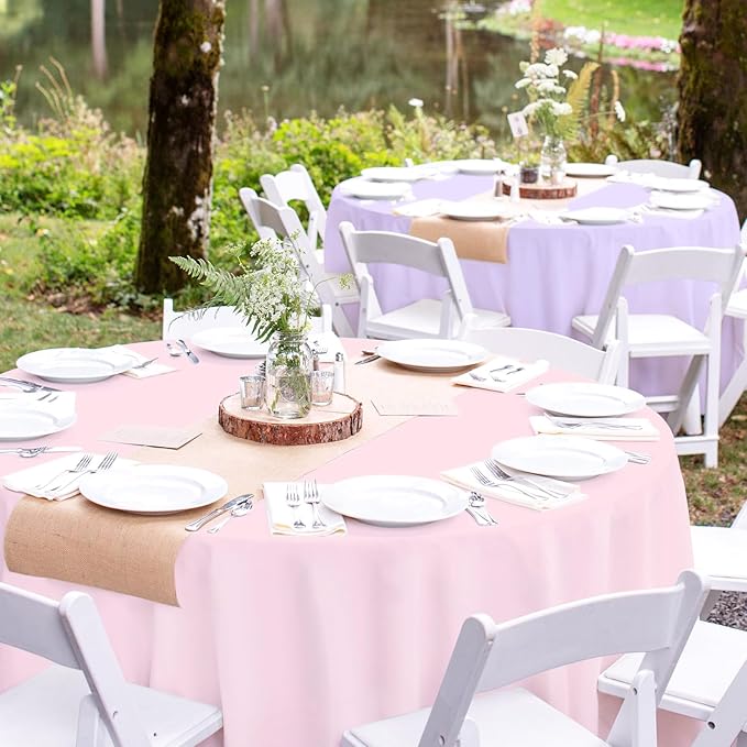 Mulbozy 12 Pack Pastel Color Round Tablecloth, 84 Inches Plastic Table Cover, Premium Disposable Round Party Tablecloth for Restaurant Dinners, Wedding, Grad Party, Baby Shower, Outdoor Camping