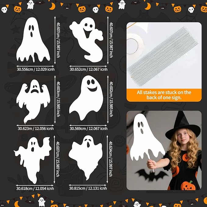 Halloween Outdoor Decorations Yard Signs Stakes 6Pc Ghost Lawn Decorations Signs Hanging Ghost for Garden Yard Scary Halloween Party Supplies Trick or Treat Party Decorations Outside