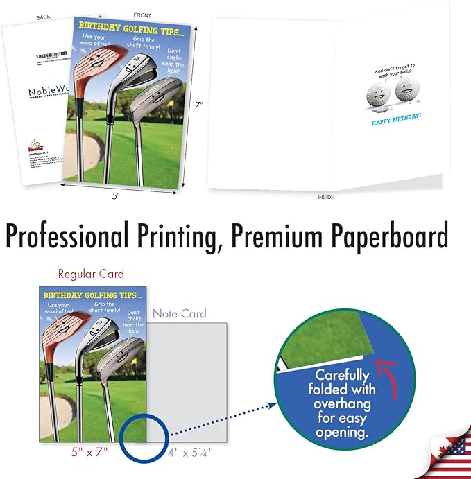 NobleWorks Pack of 3 Humorous Birthday Greeting Cards with Envelopes (1 Design, 3 Each) Birthday Golfing Tips Birthday C9002BDG-C3x1