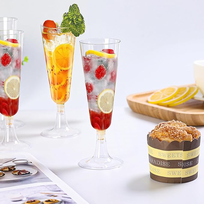 SUREHOME Plastic Champagne Flutes Plastic Champagne Glasses Disposable Mimosa Glasses Bulk 100 Pack Clear Wedding Toasting Cups Unbreakable Crystal Stemware for Bar Baby Shower Birthday Party Supplies