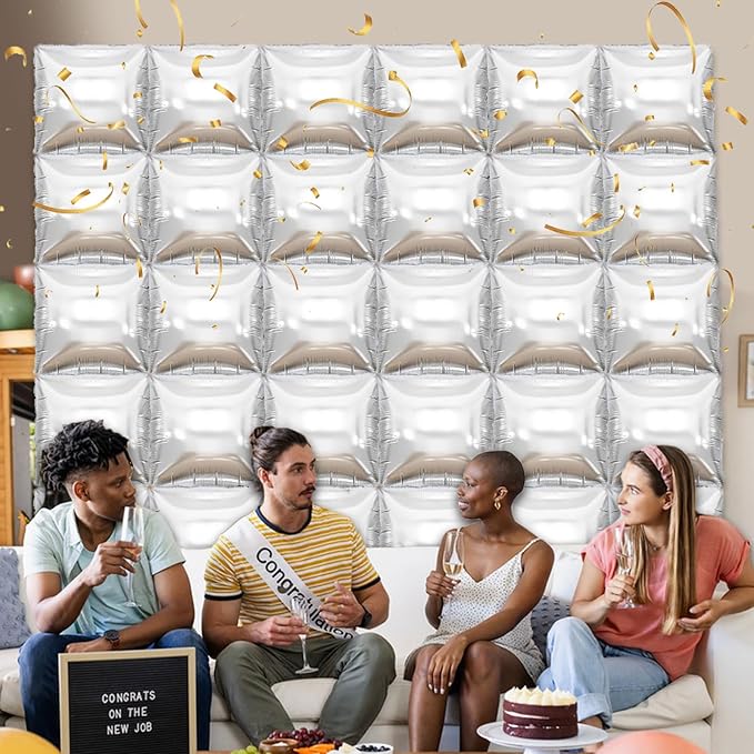 36 Piece XL Gold and Silver Square Foil Balloons Wall Screen Double Sided Square Balloon Screen Tunnel Arch Kit Mylar for Baby Shower Graduation Prom Birthday Party Decorations