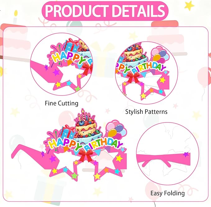 16PCS Happy Birthday Glasses, Birthday Party Paper Eyeglasses Photo Booth Props for Birthdays Party Supplies Decorations