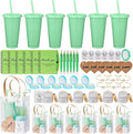 56Pcs Baby Shower Prizes for Game Winners Baby Shower Favors Gifts including Plastic Tumbler Notebook Scented Candles Ballpoint Pen Mirrors with Hair Brushes Bracelet Gift Bag (Green)