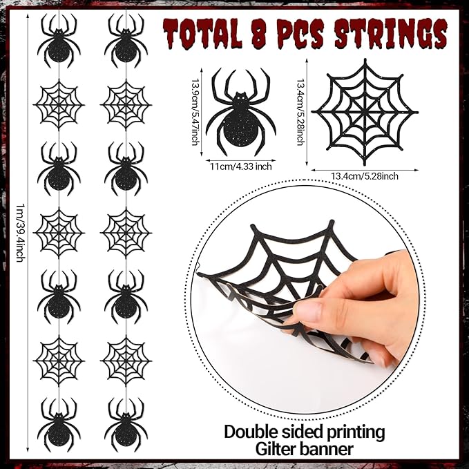 Xinnun Halloween Party Decorations Spider Web Banner Garland Horror Theme Banner Cutouts Ribbon Streamers for Black Halloween Birthday Party Office School Home Decor