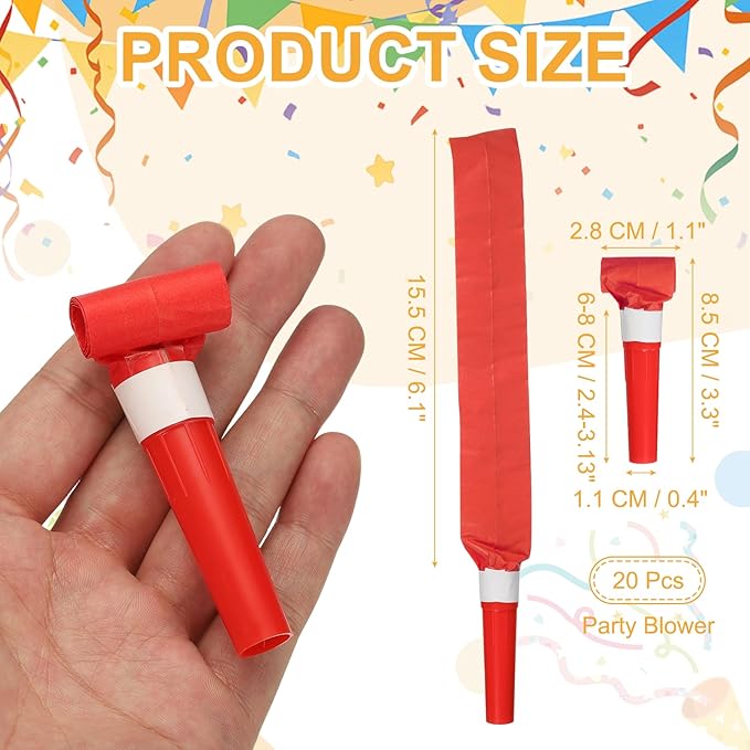 uxcell 20 Pcs Colorful Noise Makers Plastic Party Blowers Party Favors for Birthday Parties Holiday Christmas New Years Gift Favors, Red